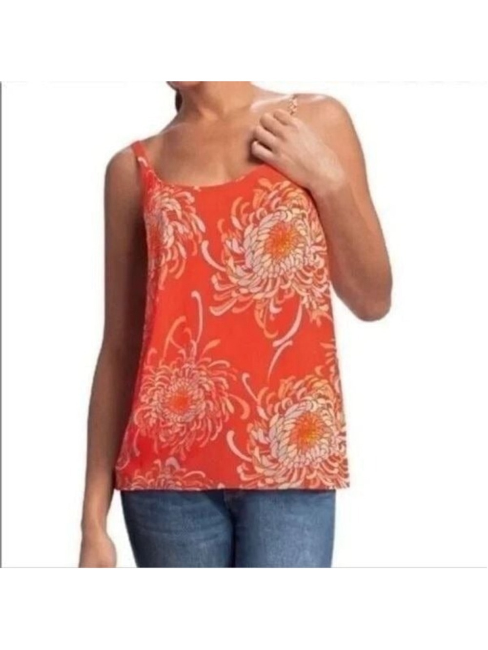 CAbi Lovely Day Mum Tank Top Orange Floral Sleeveless #777 Small